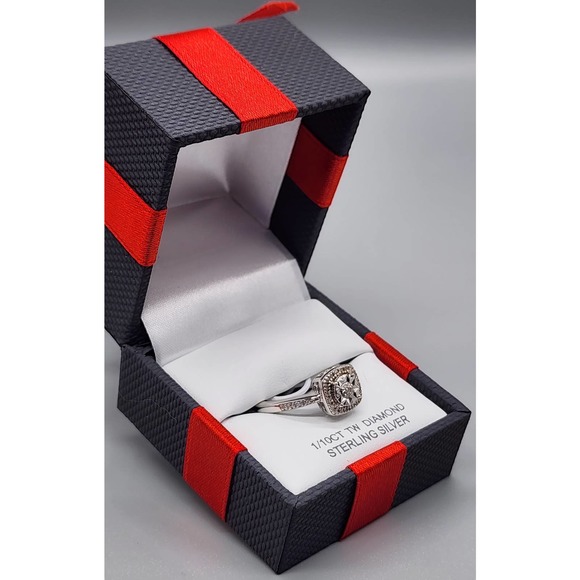 Diamond Sterling Silver Cocktail Square Ring Size 7 - Picture 4 of 6